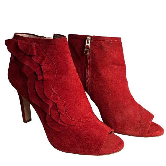 Louise et Cie Lo-Haze Red Leather Suede Ankle Bootie Boots Size 10M/40 - Picture 2 of 11